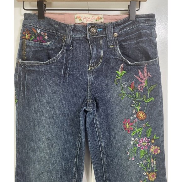 ZANA DI Jeans Juniors SZ 9 Embroidered Boho Hippie y2k vintage jeans Floral - Picture 4 of 15